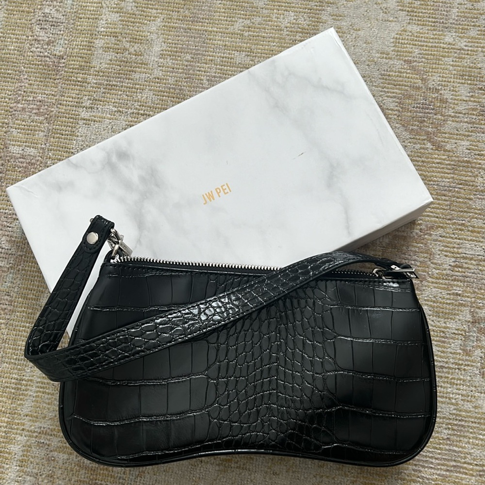 EVA SHOULDER HANDBAG - BLACK CROC